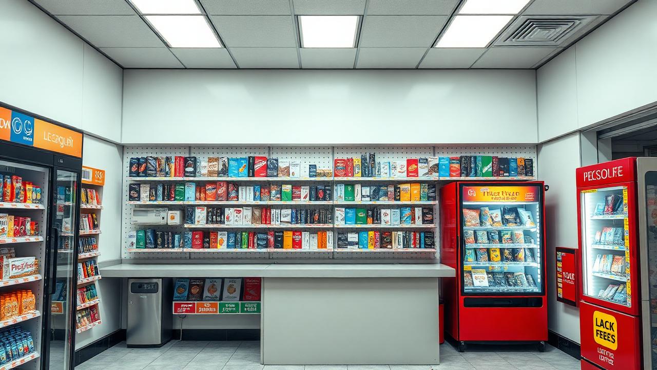Convenience store interior with security surveillance